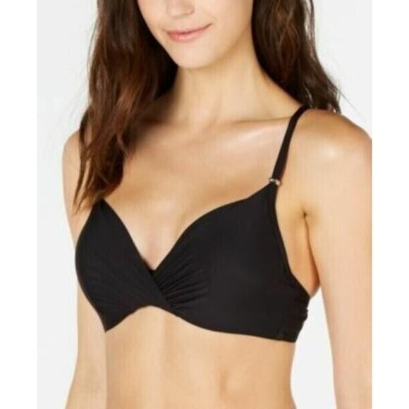 Calvin Klein Women's S Shirred Bikini Swim Top Black NWT UPF 50+ - Picture 1 of 16